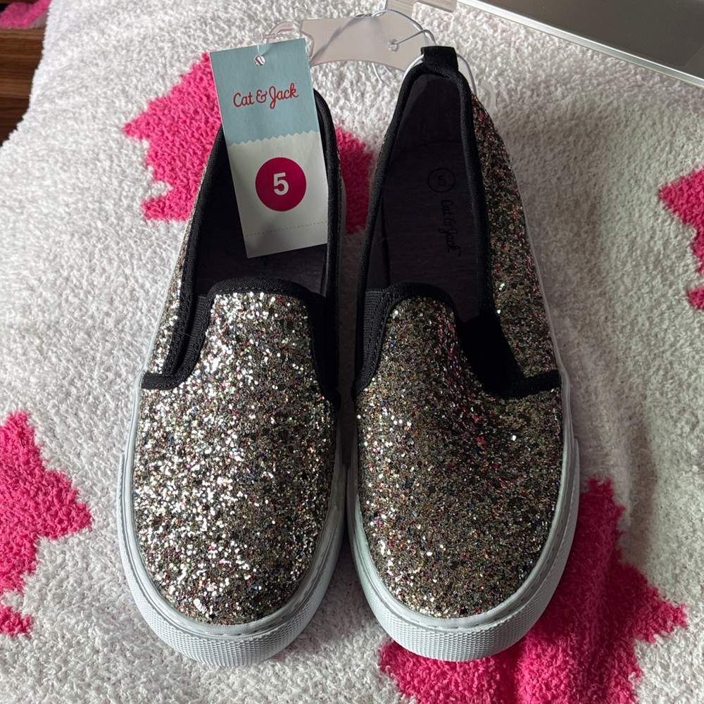Cat & Jack Glitter Slip-On Sneakers - Multicolor and Black